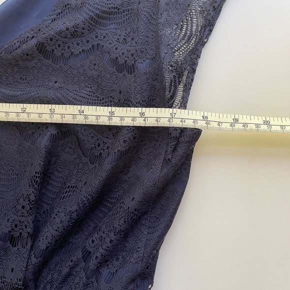 Fossil Penny Lace Dress M Bohemian Cap Sleeve V-Neck Elastic Waist Scallop Navy - Picture 9 of 11